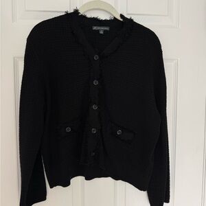 Adrianna Papell Frayed Waffle Knit Cardigan